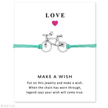 Load image into Gallery viewer, Bicycle Bike Charm Card Bracelets Bronze Jewelry Light Brown Wax Cords Women Men Girl Boy Christmas Gift