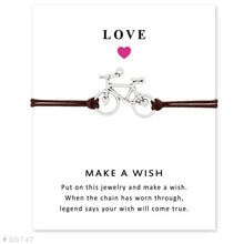 Load image into Gallery viewer, Bicycle Bike Charm Card Bracelets Bronze Jewelry Light Brown Wax Cords Women Men Girl Boy Christmas Gift