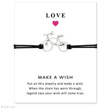 Load image into Gallery viewer, Bicycle Bike Charm Card Bracelets Bronze Jewelry Light Brown Wax Cords Women Men Girl Boy Christmas Gift