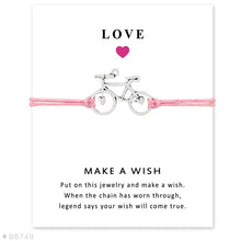 Load image into Gallery viewer, Bicycle Bike Charm Card Bracelets Bronze Jewelry Light Brown Wax Cords Women Men Girl Boy Christmas Gift