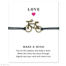 Load image into Gallery viewer, Bicycle Bike Charm Card Bracelets Bronze Jewelry Light Brown Wax Cords Women Men Girl Boy Christmas Gift