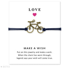 Load image into Gallery viewer, Bicycle Bike Charm Card Bracelets Bronze Jewelry Light Brown Wax Cords Women Men Girl Boy Christmas Gift